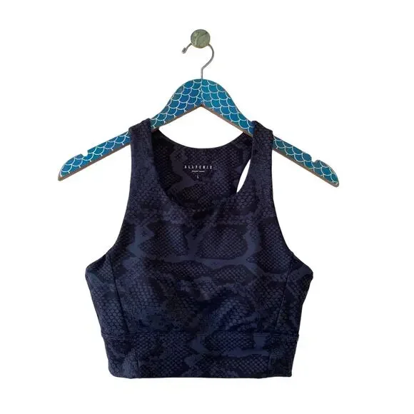 ALLFENIX Navy Longline High Neck Snake Print Sports Bra Size Large - Picture 2 of 8
